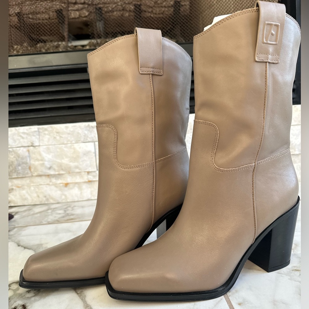 Franco Sarto Womens Valor Leather Square Toe Mid-Calf Boots - Picture 2 of 6